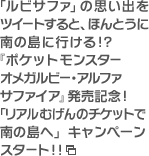 「ルビサファ」の思い出をツイートすると、ほんとうに南の島に行ける⁉ 『ポケットモンスター オメガルビー・アルファサファイア』発売記念！ 「リアルむげんのチケットで南の島へ」キャンペーンスタート!!
